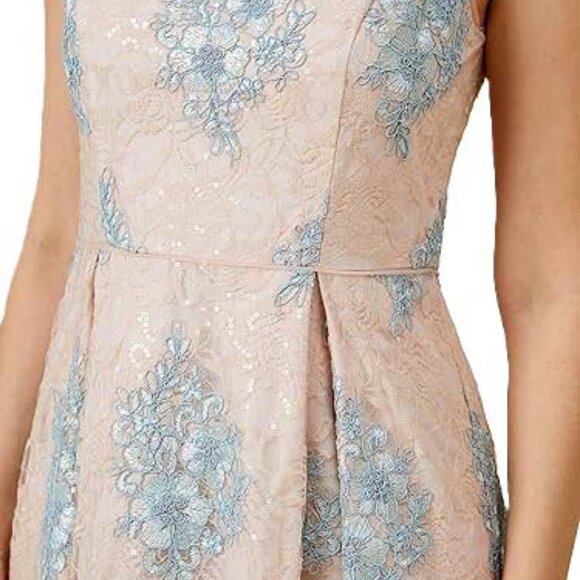 Adrianna Papell Women's Pink Embroidered Midi Fit & Flare Dress - Picture 9 of 12